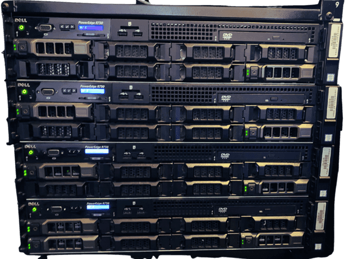 Four Dell PowerEdge R730 servers stacked in the CodeNOW NYC rack
