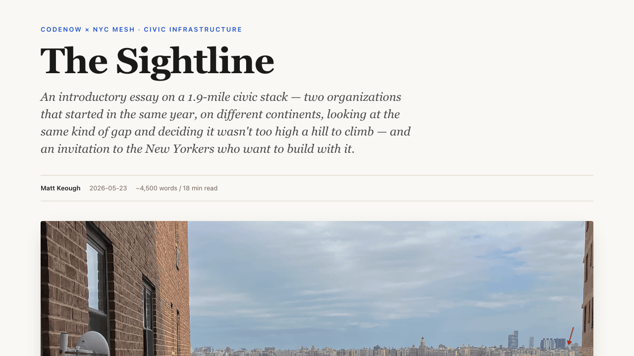 The Sightline article header on the blog — an essay on the 1.9-mile civic stack
