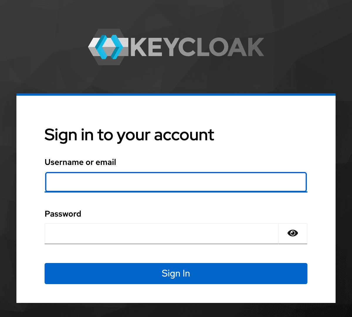 Keycloak sign-in screen — single sign-on for the tenant's apps